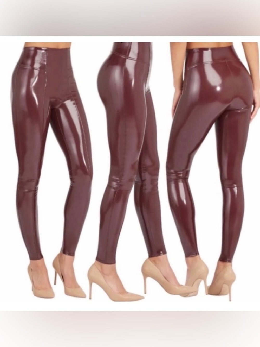 Spanx Faux Patent Leather Red Ruby Leggings Small Womens